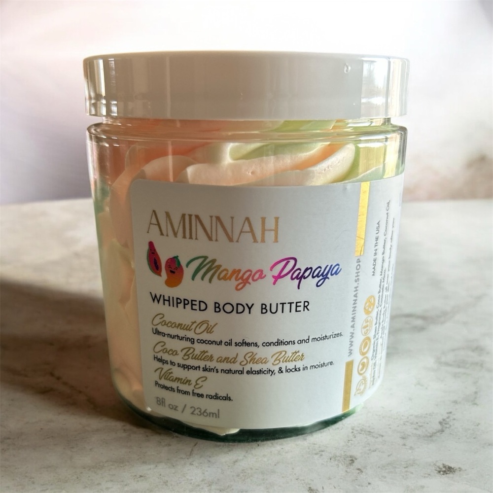 AMINNAH Mango Papaya Whipped Body Butter - Cream, Green, Orange